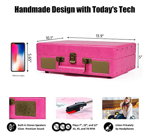 Tocadiscos Vintage Bluetooth Maleta Altavoces Integrado...