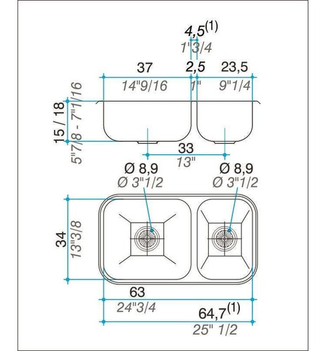 Bacha Cocina Doble Johnson R37/18 63x34x18 Acero Inoxidable