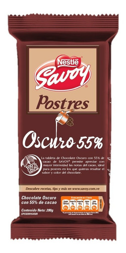 Chocolate Oscuro De 55% Para Postres Savoy