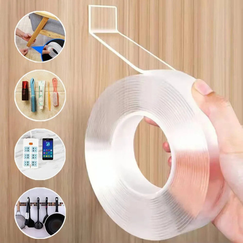 Cinta Bifaz Siliconada Hemmel 5 Metros Nano Alta Adherencia Nanotecnología Ancho 25 Mm