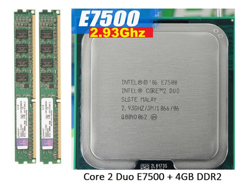 Imagem 1 de 2 de Processador Core 2 Duo E7500 2.93ghz Lga 775 + 4gb Ddr2