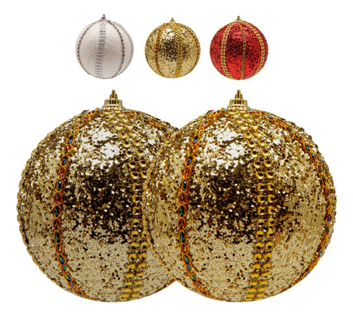 Kit 4 Bolas De Natal Grande 10cm Com Adornos Luxo Enfeites Cor Dourado