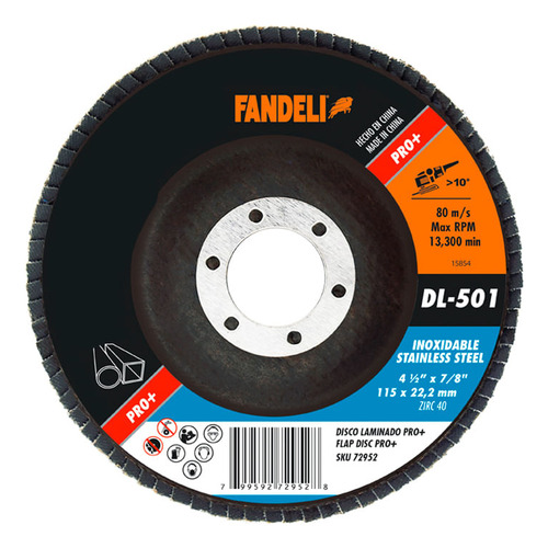 Disco Laminado Acero Inoxidable Fandeli 4 1/2 PLG 5 Pz Dl501