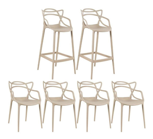 Kit Allegra  4 Cadeiras + 2 Banquetas Altas Ana Maria Cores Cor da estrutura da cadeira Nude