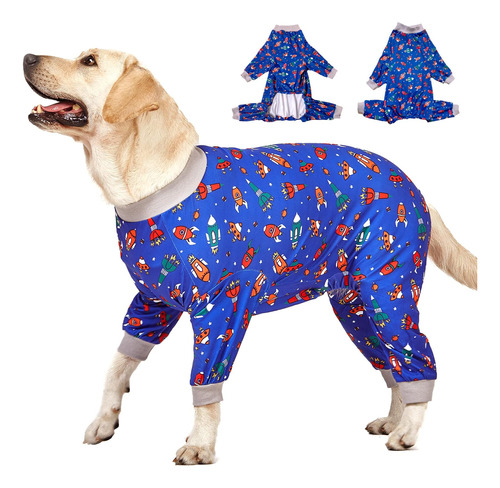 Pijama Grande Para Perros Lovinpet, Estampado De Cohete Azul