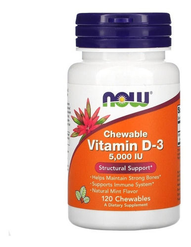 Now Foods Vitamina D3 5000ui, 120 Comprimidos Masticable Sfn Sabor Sin sabor