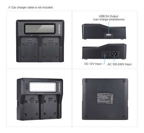 Imagen 6 de 6 de Cámara Digital Andoer Np-f970 De Doble Canal Cargador De
