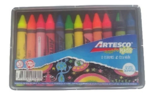 Caja De 12 Crayones Cera Jumbo Neon Artesco 12 Cajas