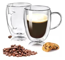 Comprar Pocillo Taza Café 350 Ml Doble Pared Vidrio Borosilicato X2