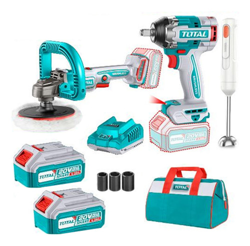 Llave Impacto 500nm + Pulidora + Minipimer 20v + 2 Bat 4ah Color Turquesa Frecuencia 50 Hz/60 Hz