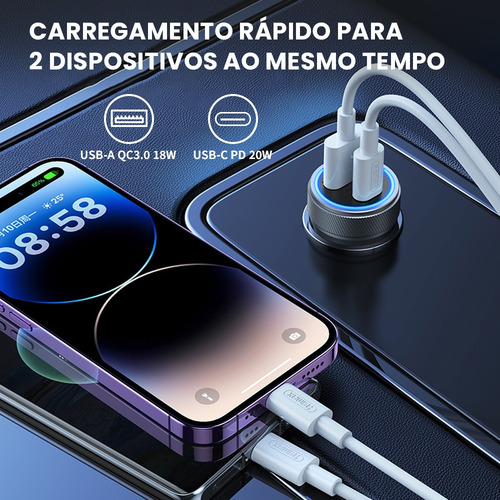 Carregador Veicular Turbo Tipo-c + Usb 45w Hmaston L09 Cor Preto