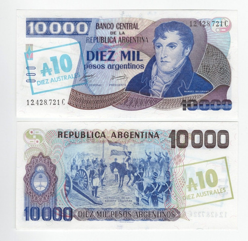 Argentina - Billete 10 Australes Sobreimpreso En 10000 - Unc