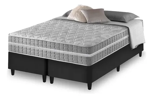 Cama Box Queen Preto + Colchão Molas Ensacadas Alabama 158cm Preto