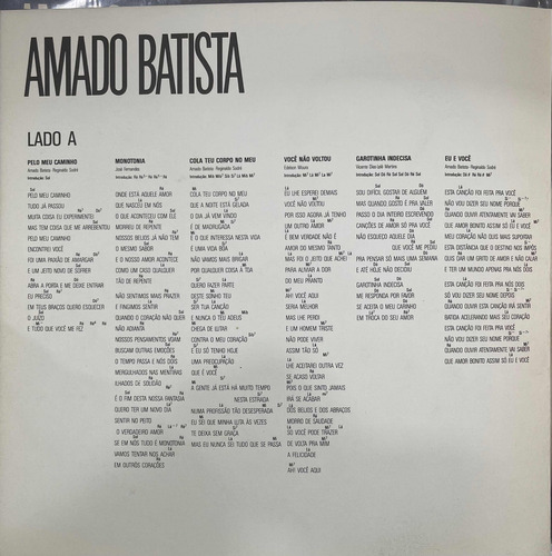 Lp Amado Batista - Escuta - Sem Uso - Mv (Usado)