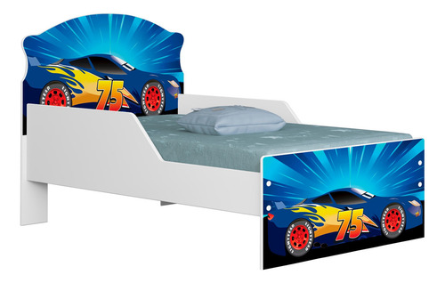 Mini Cama Infantil Livia Temática Com Adesivo Resistente Cor Mc Queen Azul 08
