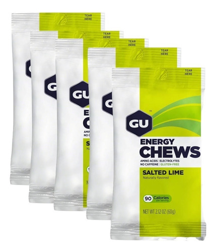 Gomitas Energéticas Gu Chews // Pack 5 Sobres De 12 Gomitas Sabor Salted Lime