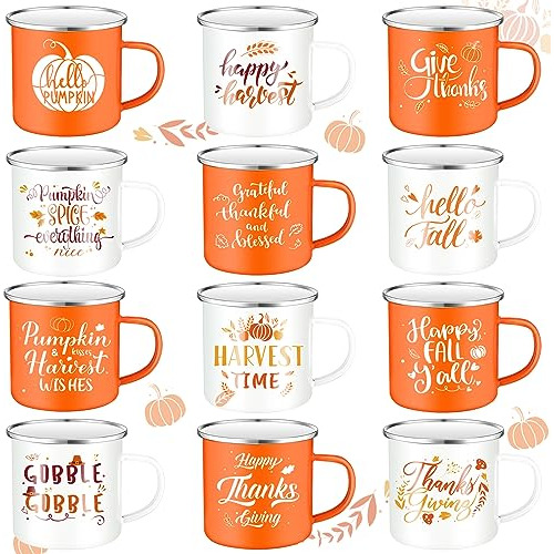 12 Pcs Fall Coffee Mugs Thanksgiving Enamel Mug Pumpkin...