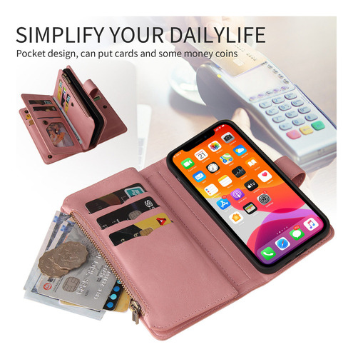 Funda De Piel Con Cremallera Tipo Cartera Con Múltiples Tarj