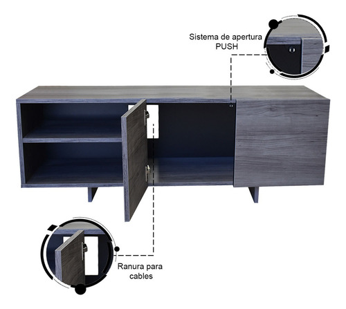 Mueble Tv, Centro De Entretenimiento Suecia Minimal Hogare Color Gris Storm