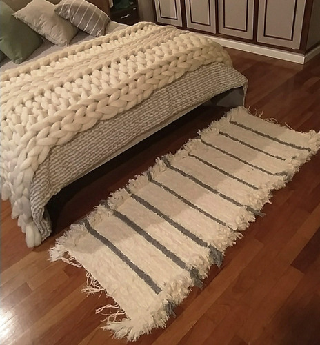 Imagen 1 de 3 de Alfombra De Algodón Tejida En Telar, A Rayas 150 Cm X 70 Cm