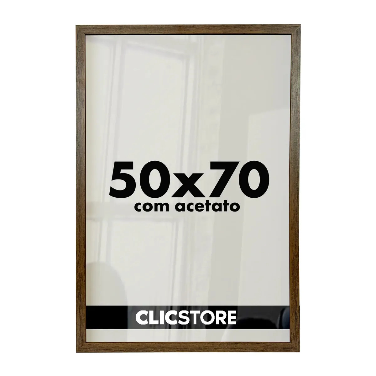 Moldura 50x70 com Acetato para Poster Quadros Foto Fotografia Diploma Quebra Cabeça Sala Quarto Clic Store Cor Marrom