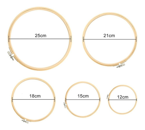 Imagen 2 de 4 de Pack De 5 Bastidores De Madera Para Bordado 12 15 18 21 25cm
