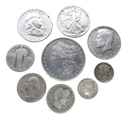 9 Monedas Americanas Quarter Morgan Half Dollar One Dime Usa