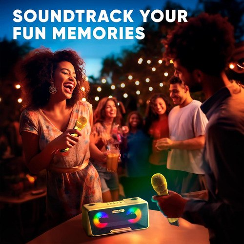 Máquina De Karaoke Con 2 Micrófonos Inalámbricos Y Luces Led