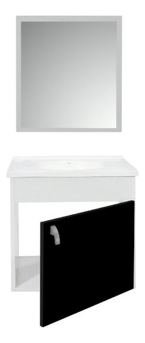 Kit Gabinete C/ Espelho Roma 42x33x37cm Branco Com Preto