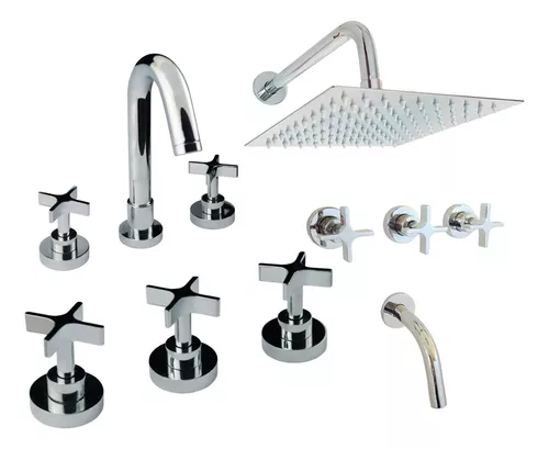 Juego Griferia Baño Completo Aqualaf Aqua Lever + Accesorios