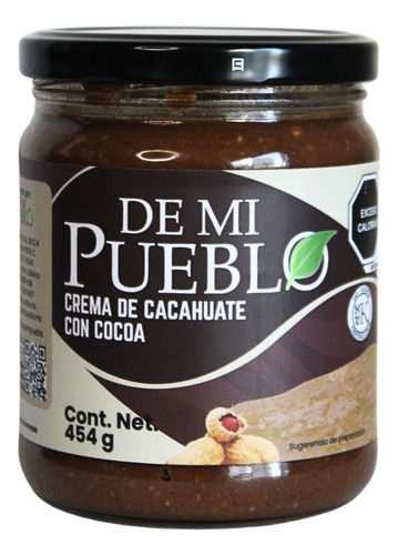 Crema Cacahuate Natural Con Cocoa De Mi Pueblo 454g