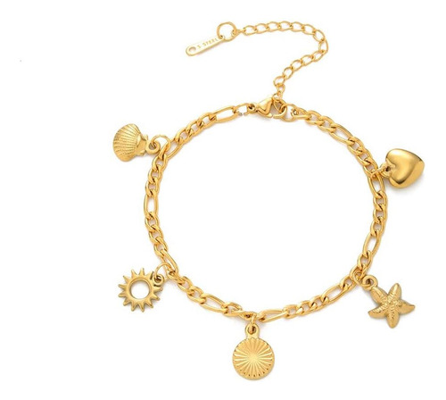 Pulsera De Moda Brazalete Delicado Concha Estrella De Mar De Oro. 10 Cm