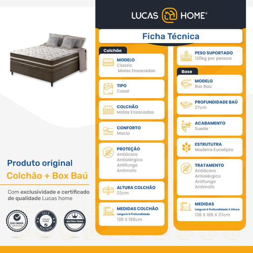 Box Baú Com Colchão De Molas Classic - Casal 138 Cm