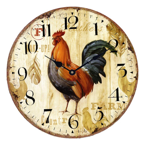 Reloj De Pared De Madera Con Diseño De Gallo, Vintage, Rústi