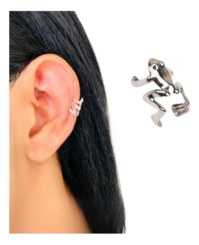 Aretes Mujer Ear Cuff Solitario Ear Cuff Rana Plateada