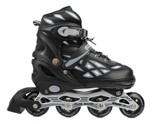 Patins Inline Preto Ajustável 37 Ao 40 - Unitoys + Brinde