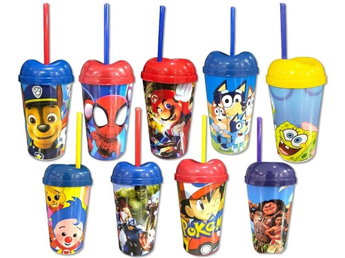 Sorpresa Vaso Pitillo  X 12 Fiesta Infantil Rifas Decoracion