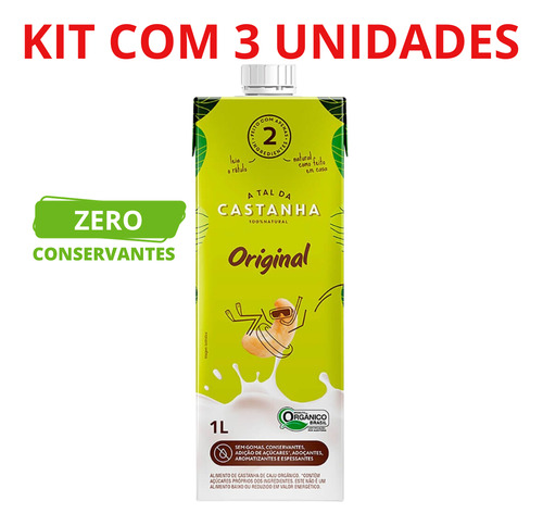 Leite Vegetal Orgânico Cast Caju Original 1litro Kit Com 3