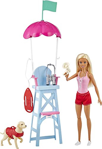 Barbie Socorrista Muñeca Rubia Con Silla De Vigilancia De Pl