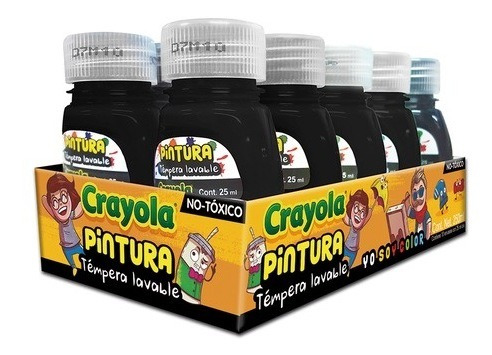 Pintura Crayola Tempera Lavable Negro 25ml 10pzas