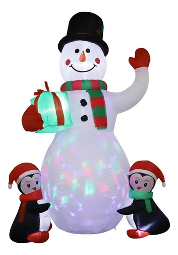 Muñeco De Nieve Inflable Navideño Con Luces + 2 Pingüinos