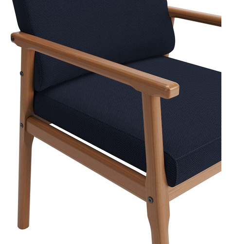 Poltrona Up Com Base De Madeira Linho Azul Marinho