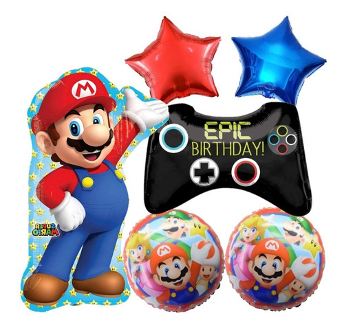 Set De Globos Super Mario Bros 5 Piezas 