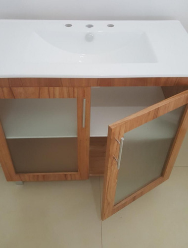 Vanitory 90x47 Color Miel Puertas Y Bacha De Loza De 1 O 3ag