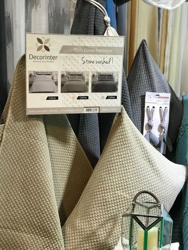 Cubrecama Queen Size Stone Washed Calidad Premium Color Blanco Celine