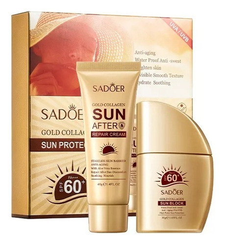 Kit De Protector Bloqueador Solar Gold Colágeno Sadoer Spf60
