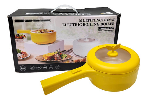 Sartén Olla Eléctrico Multifuncional Cerámico Capacidad 1,5l Color Amarillo Frecuencia 50hz-60hz