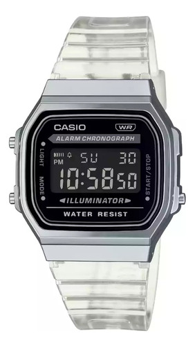 Reloj Casio Vintage A168xes-1b Digital Hombre Ts Color de la correa Trasparente Color del bisel Gris Color del fondo Negro