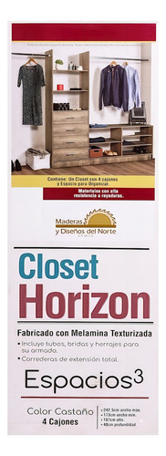Closet Horizontal 4 Cajones Pueblo 240cm Color Café