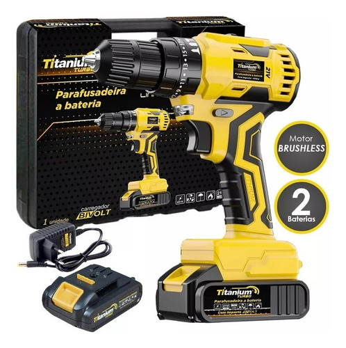 Parafusadeira Furadeira 21v C/ Impacto Brushless – 2 Bateria Cor Amarelo